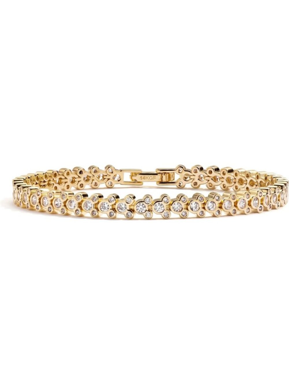 14K Gold Filled Women's Tennis Bracelet with Repeating Mouse Design - Stylish